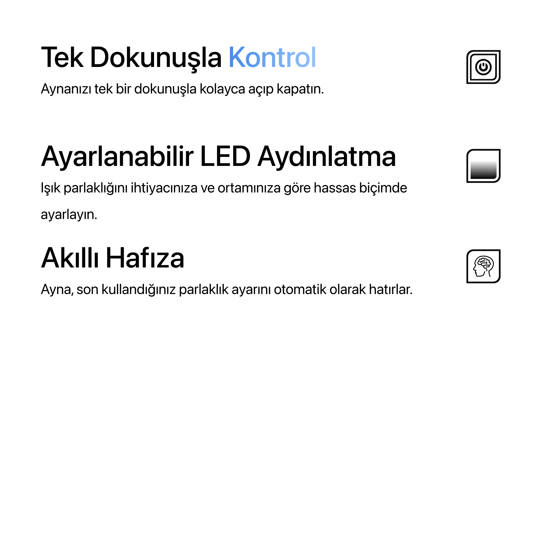 Dokunmatik Tuşlu ve LED Işıklı Dikdörtgen Banyo Aynası - Gün Işığı
