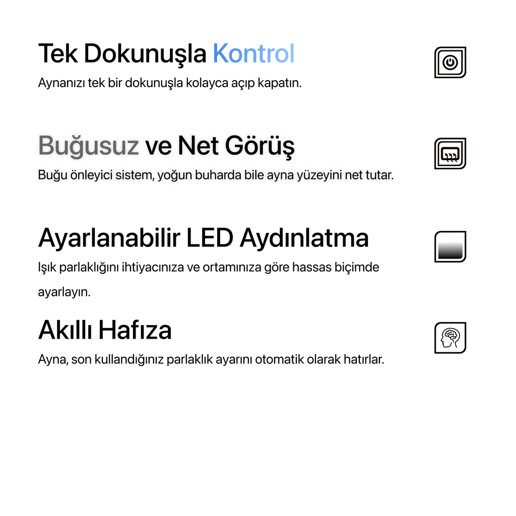 Buğu Çözücülü, Dokunmatik Tuşlu, LED Işıklı Yuvarlak Banyo Aynası - Gün Işığı