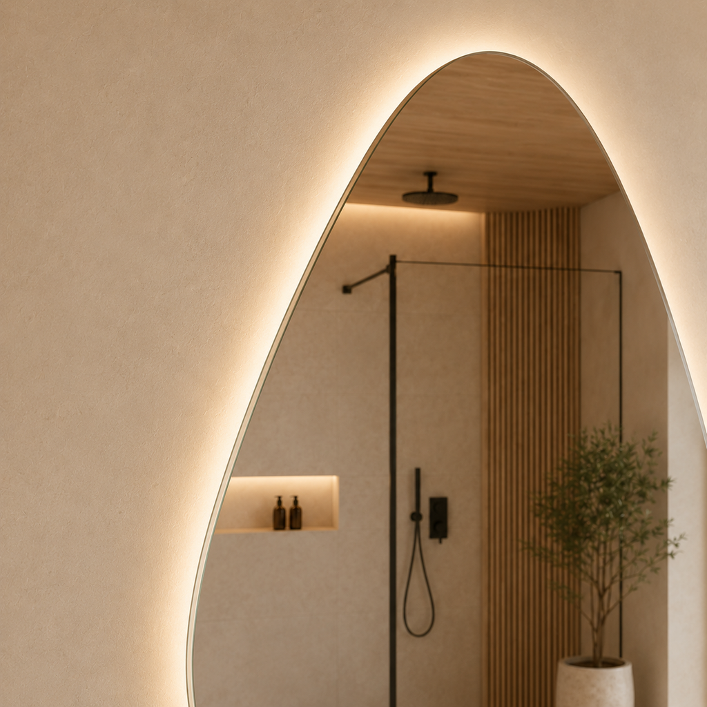 Kumlamasız LED Işıklı Asimetrik Banyo Aynası - Gün Işığı
