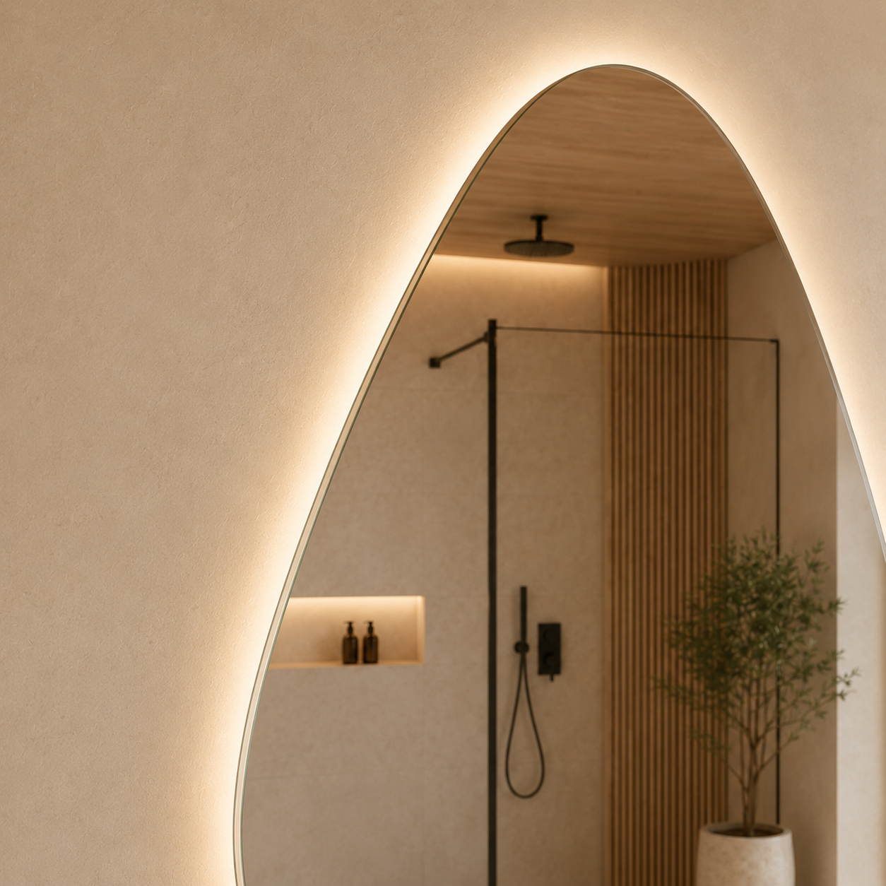 Kumlamasız LED Işıklı Asimetrik Banyo Aynası - Gün Işığı