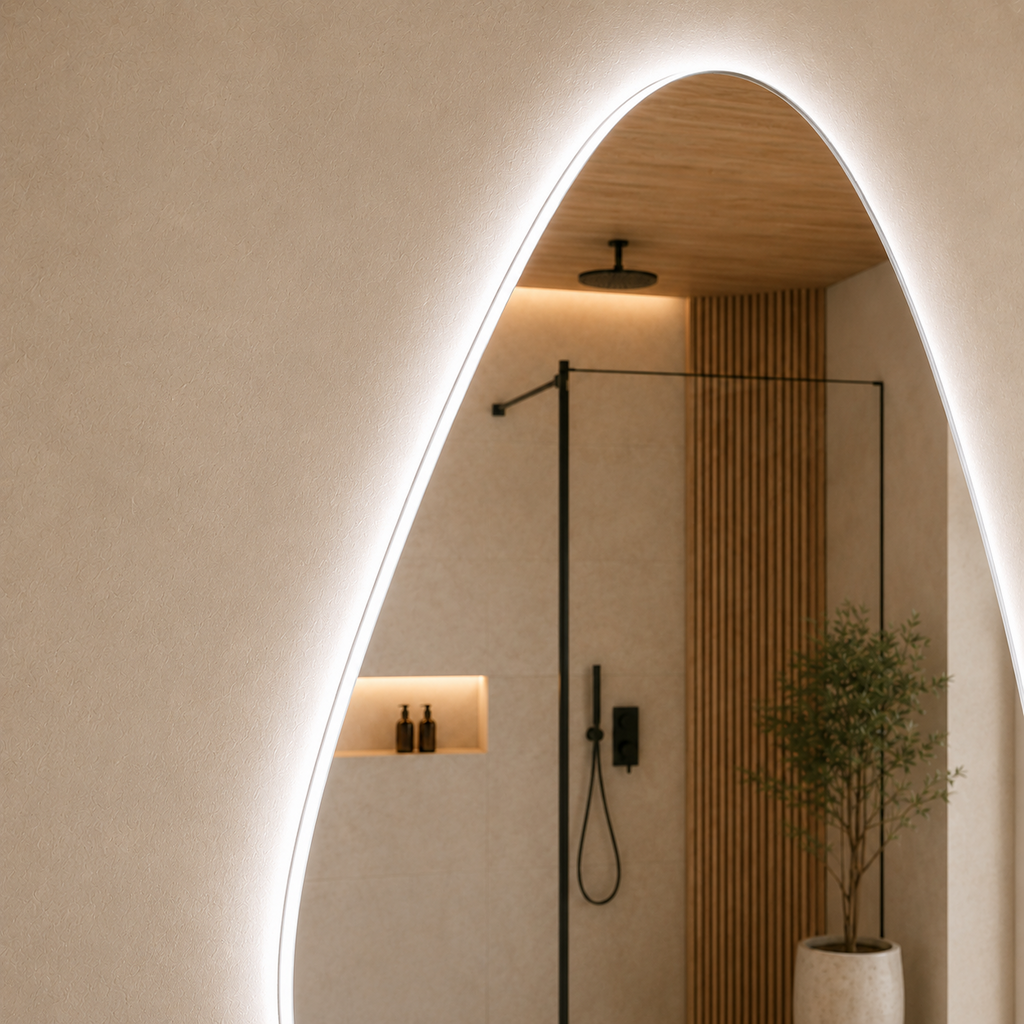 Kumlamasız LED Işıklı Asimetrik Banyo Aynası - Beyaz Işık