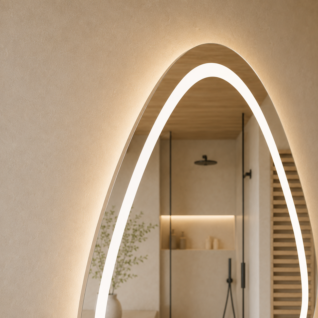 LED Işıklı Asimetrik Banyo Aynası - Gün Işığı