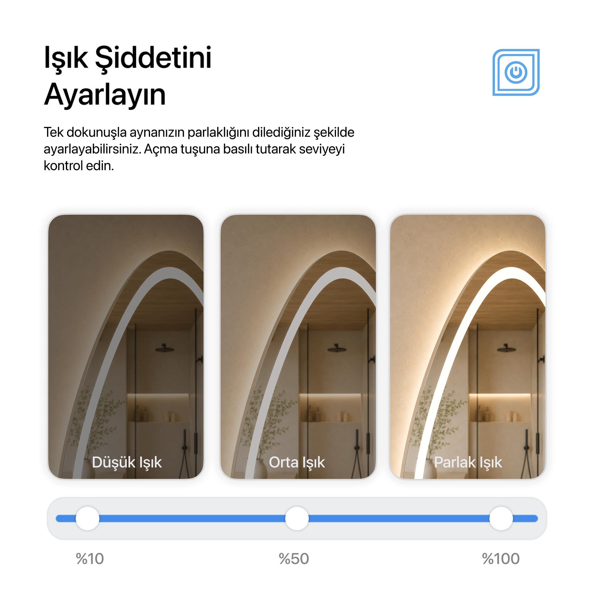 Dokunmatik Tuşlu ve LED Işıklı Asimetrik Banyo Aynası - Gün Işığı