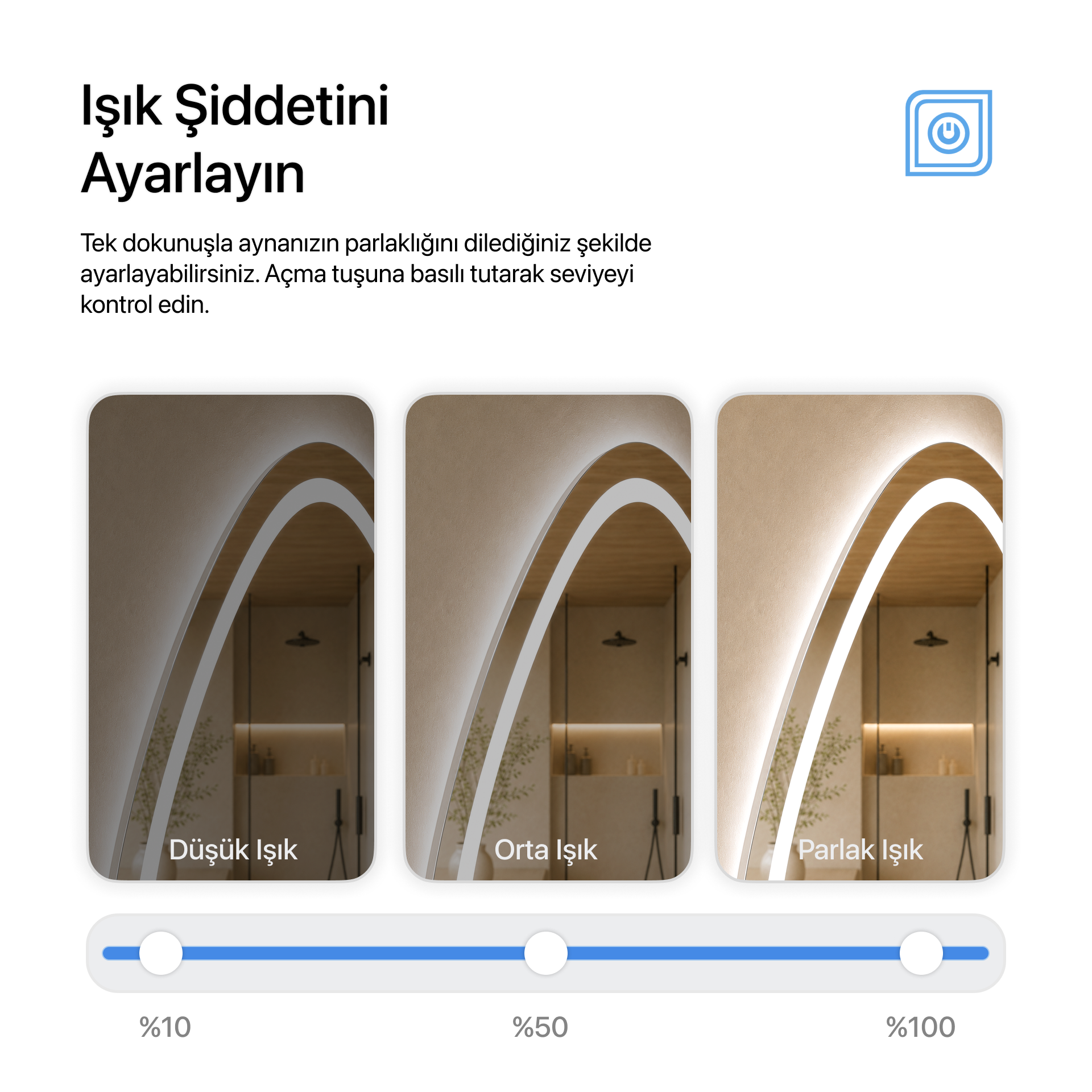 Dokunmatik Tuşlu ve LED Işıklı Asimetrik Banyo Aynası - Beyaz Işık