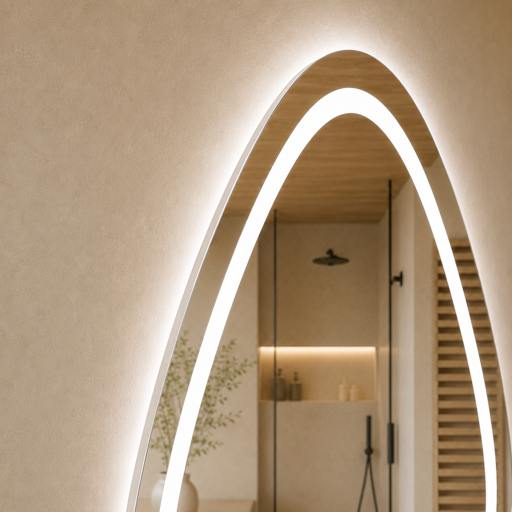 Dokunmatik Tuşlu ve LED Işıklı Asimetrik Banyo Aynası - Beyaz Işık