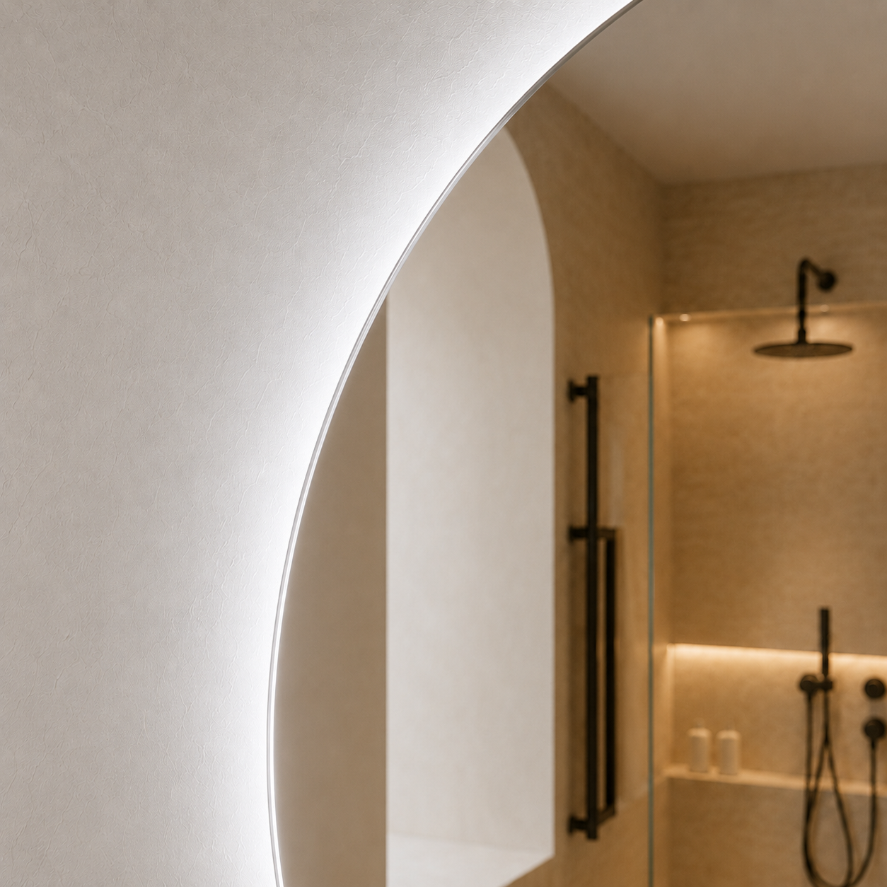 Kumlamasız Dokunmatik Tuşlu ve LED Işıklı Yuvarlak Banyo Aynası - Beyaz Işık