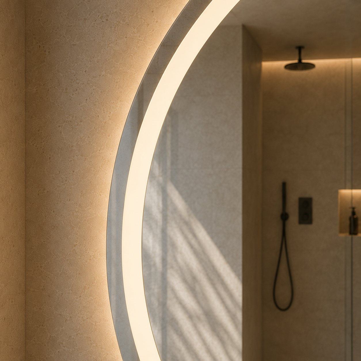 LED Işıklı Yuvarlak Banyo Aynası - Gün Işığı