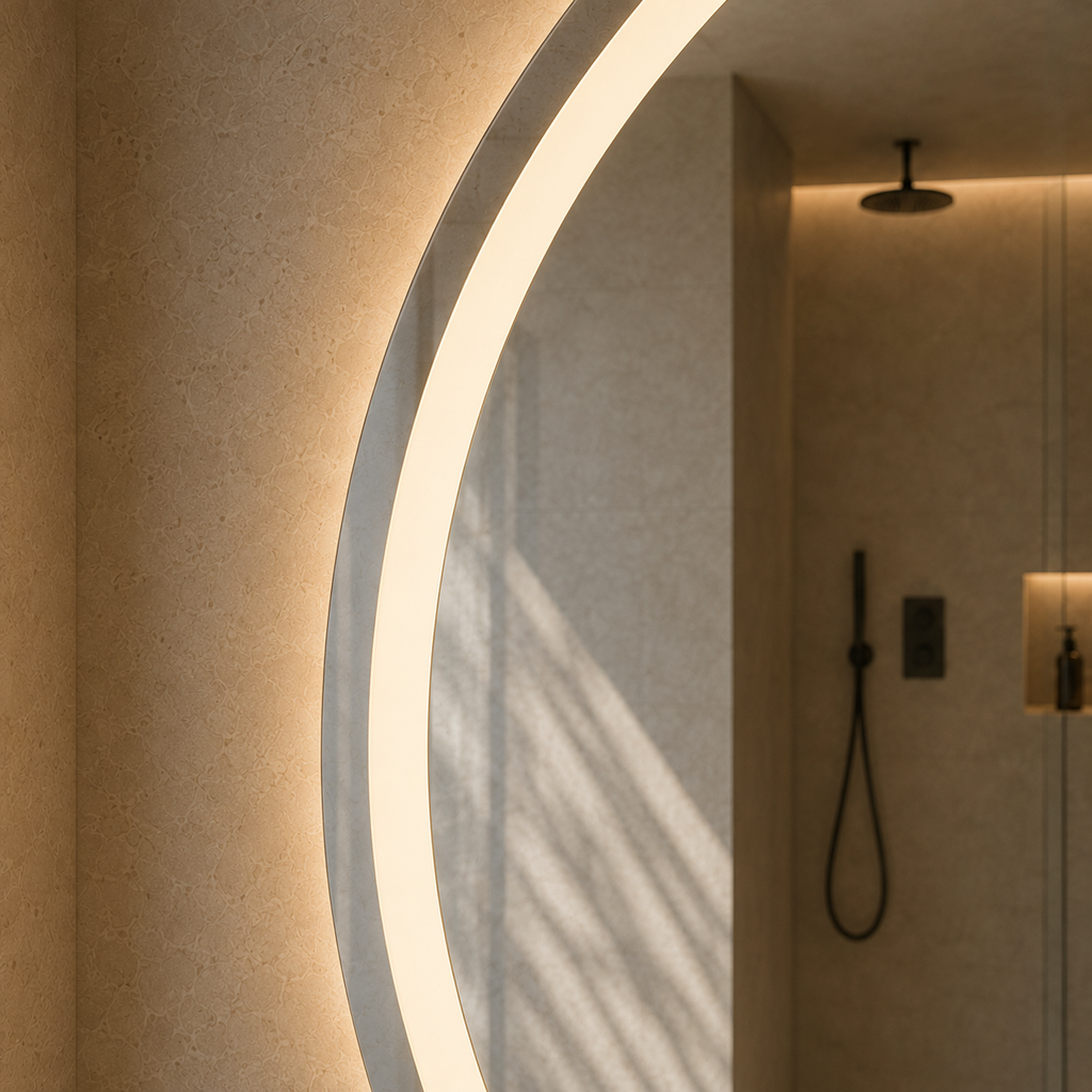 Buğu Çözücülü, Dokunmatik Tuşlu, LED Işıklı Yuvarlak Banyo Aynası - Gün Işığı