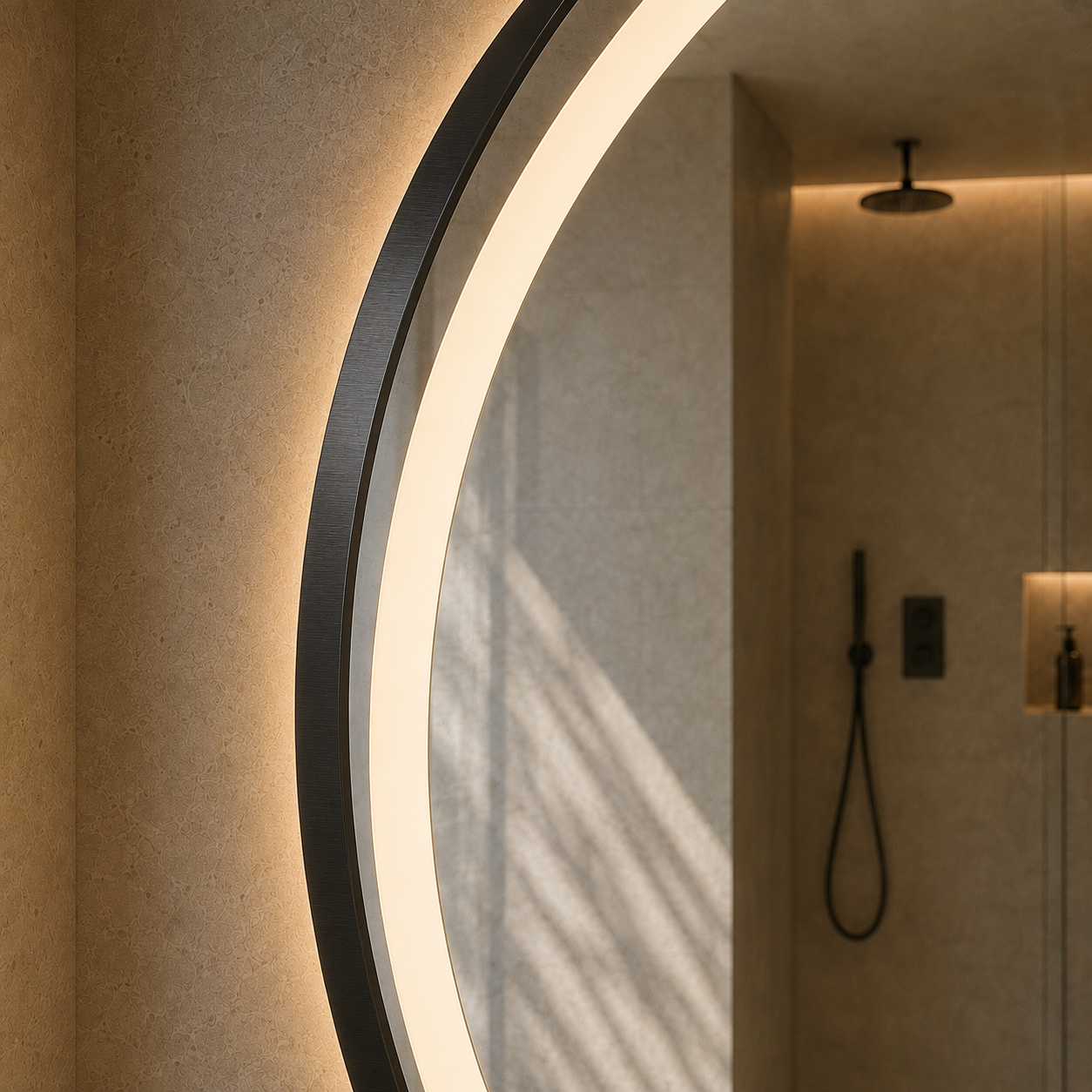 Buğu Çözücülü, Dokunmatik Tuşlu, LED Işıklı Yuvarlak Banyo Aynası - Gün Işığı