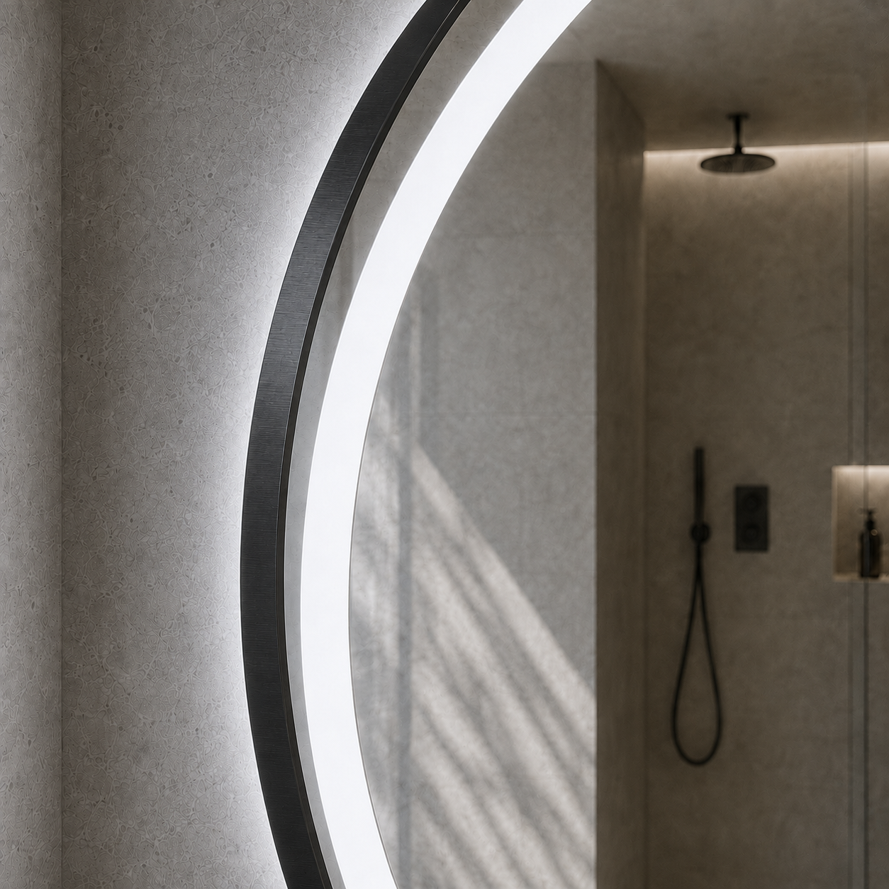 Buğu Çözücülü, Dokunmatik Tuşlu, LED Işıklı Yuvarlak Banyo Aynası - Beyaz Işık