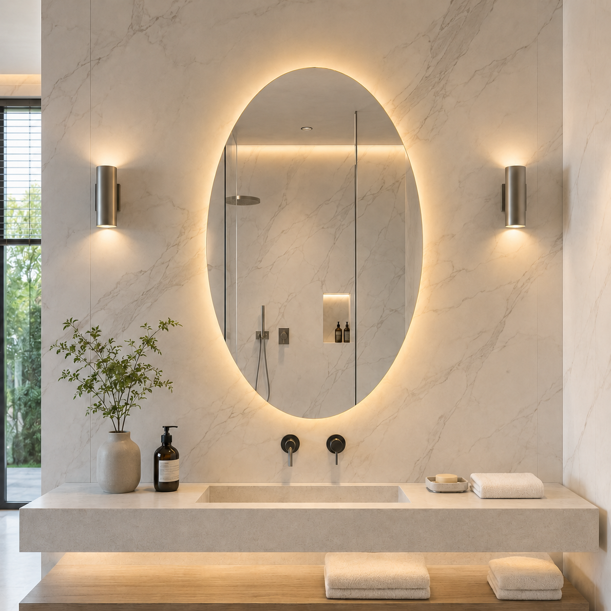 Kumlamasız LED Işıklı Elips Banyo Aynası - Gün Işığı