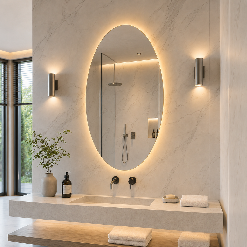 Kumlamasız LED Işıklı Elips Banyo Aynası - Gün Işığı