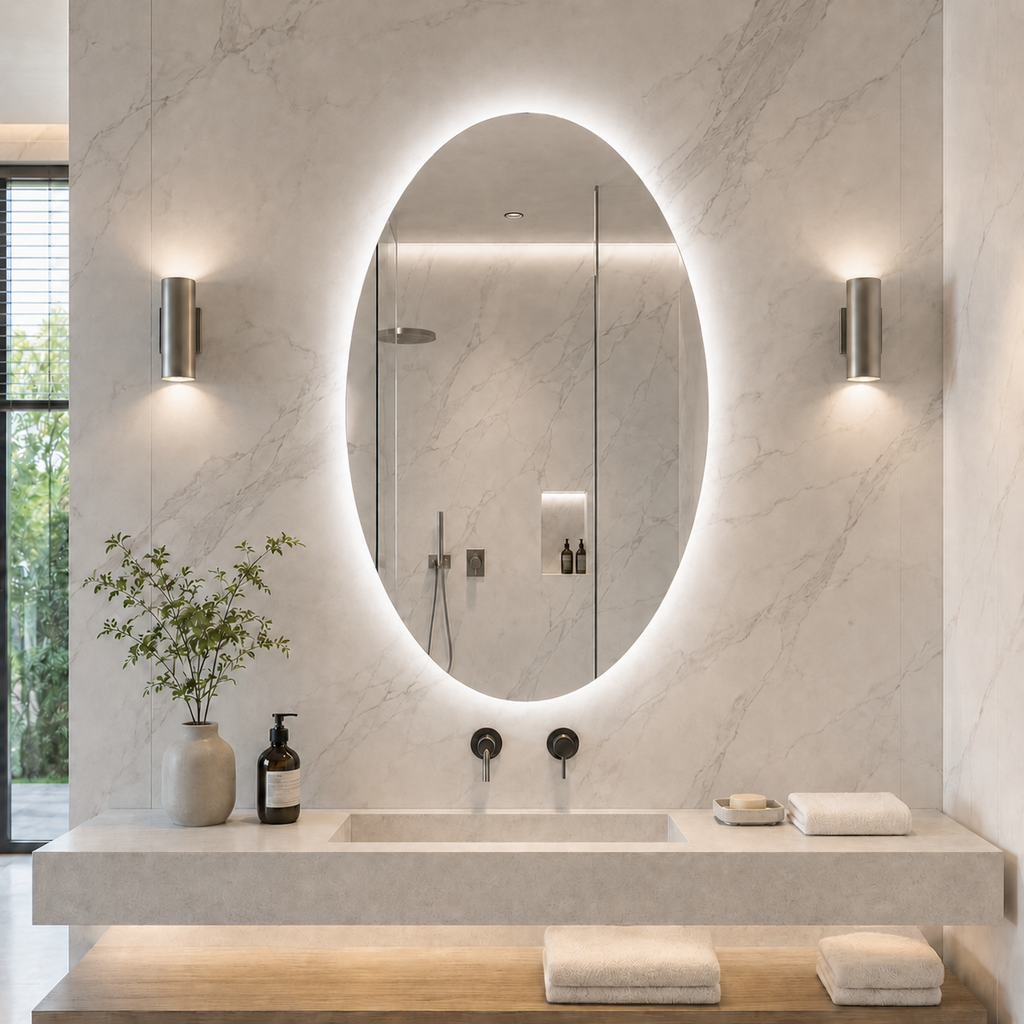 Kumlamasız LED Işıklı Elips Banyo Aynası - Beyaz Işık