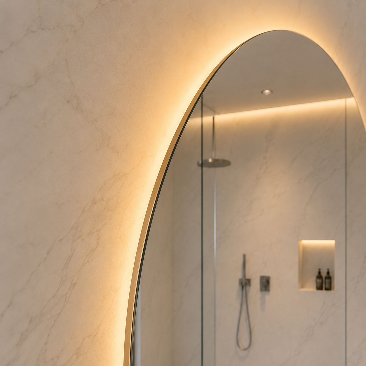 Kumlamasız Buğu Çözücülü, Dokunmatik Tuşlu, LED Işıklı Elips Banyo Aynası - Gün Işığı
