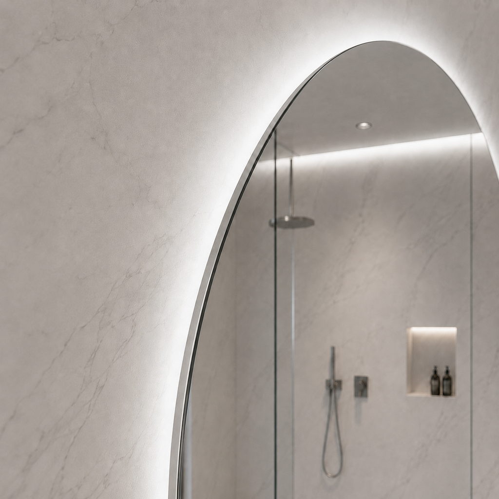 Kumlamasız Buğu Çözücülü, Dokunmatik Tuşlu, LED Işıklı Elips Banyo Aynası - Beyaz Işık