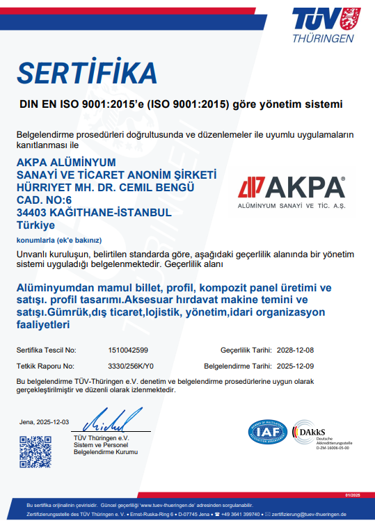 DIN EN ISO 9001:2015’e (ISO 9001:2015) göre yönetim sistemi