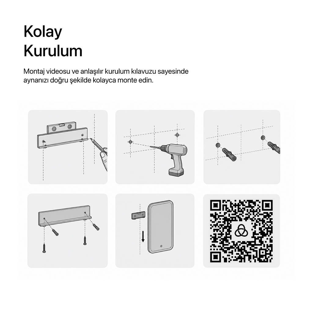 Bluetoothlu, Buğu Çözücülü, Dokunmatik LEDli Elips Ayna - Beyaz Işık