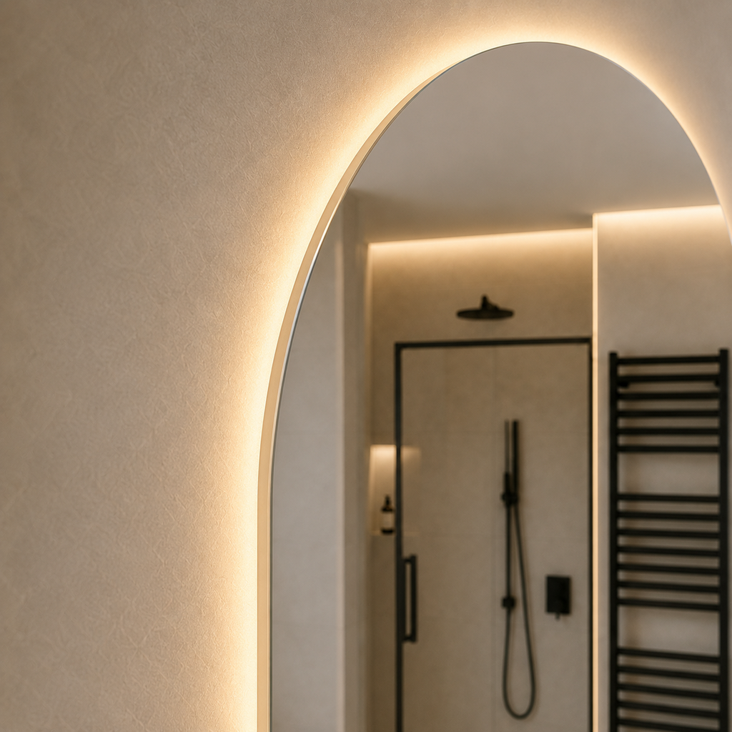 Kumlamasız Buğu Çözücülü, Dokunmatik Tuşlu, LED Işıklı Oval Banyo Aynası - Gün Işığı