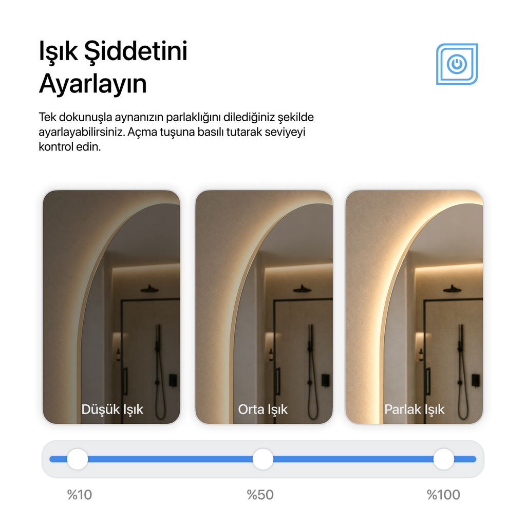 Kumlamasız Dokunmatik Tuşlu ve LED Işıklı Oval Banyo Aynası - Gün Işığı