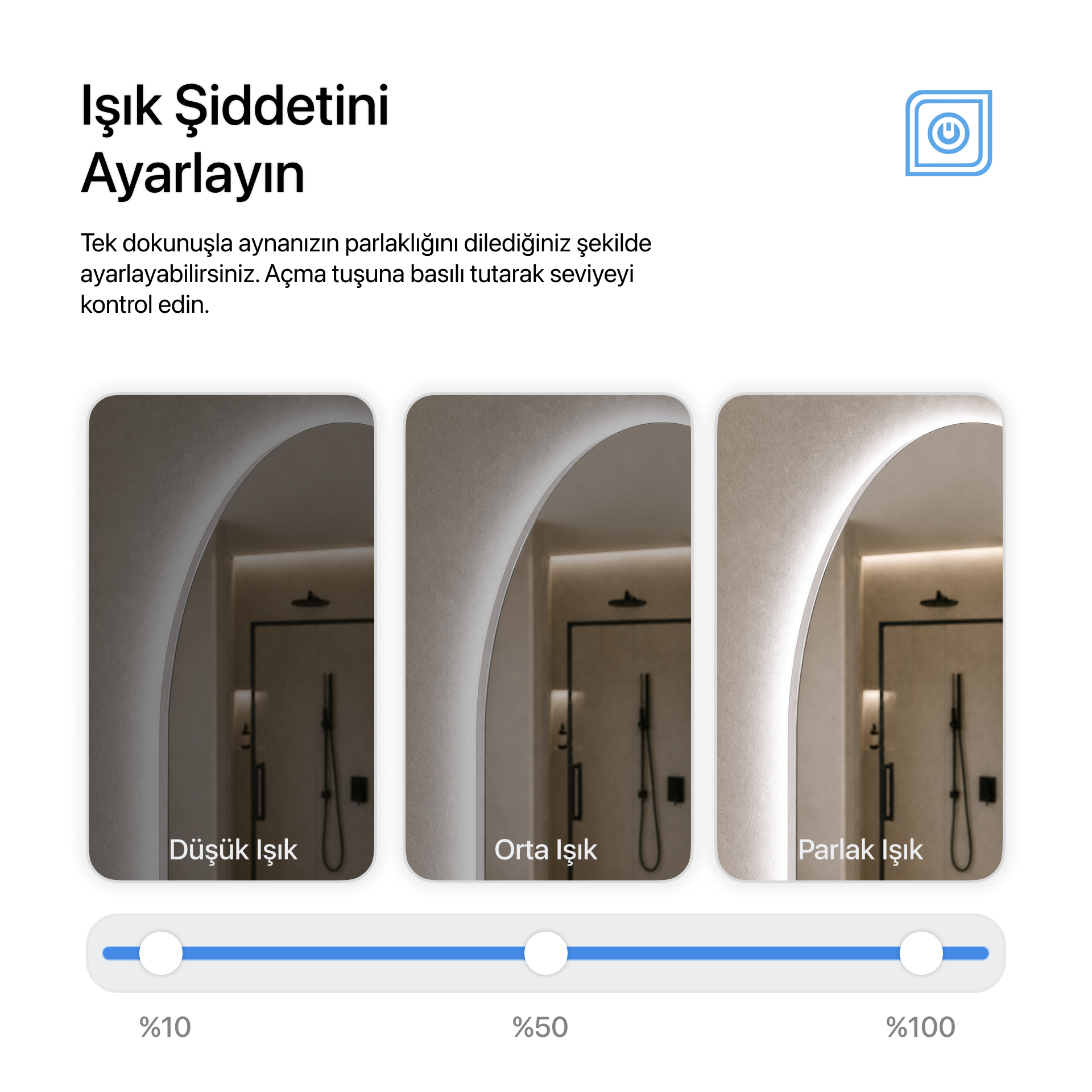 Kumlamasız Dokunmatik Tuşlu ve LED Işıklı Oval Banyo Aynası - Beyaz Işık