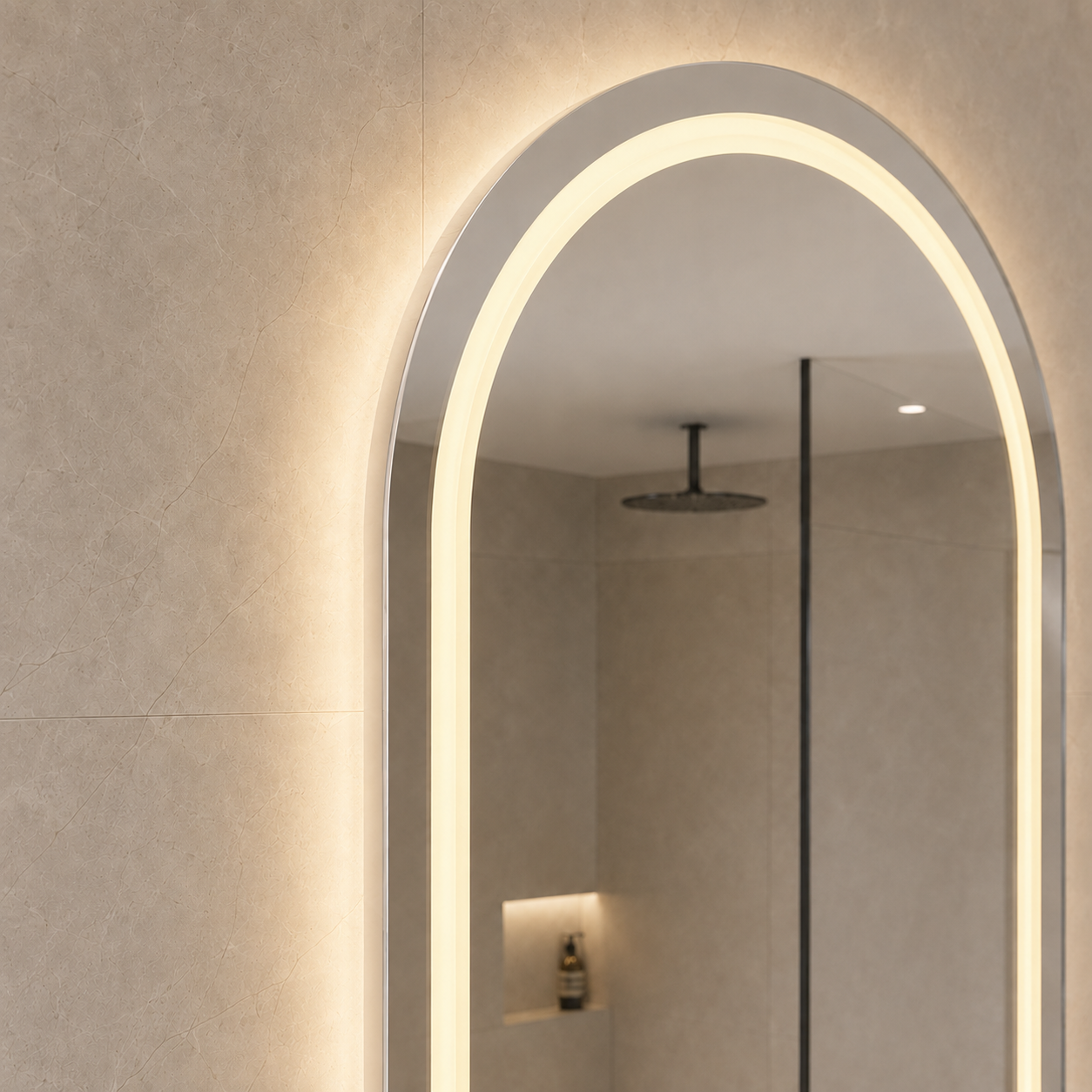 Buğu Çözücülü, Dokunmatik Tuşlu, LED Işıklı Oval Banyo Aynası - Gün Işığı