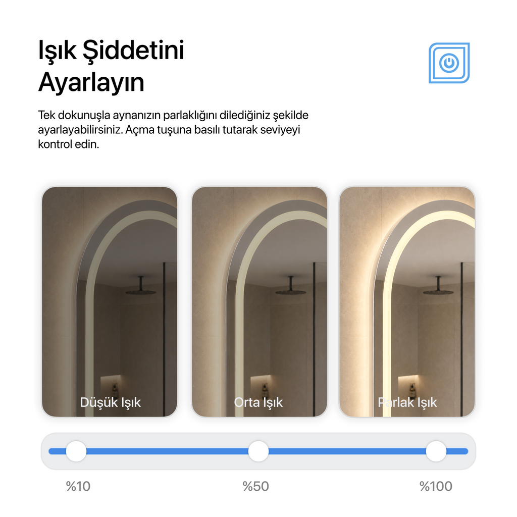 Buğu Çözücülü, Dokunmatik Tuşlu, LED Işıklı Oval Banyo Aynası - Gün Işığı