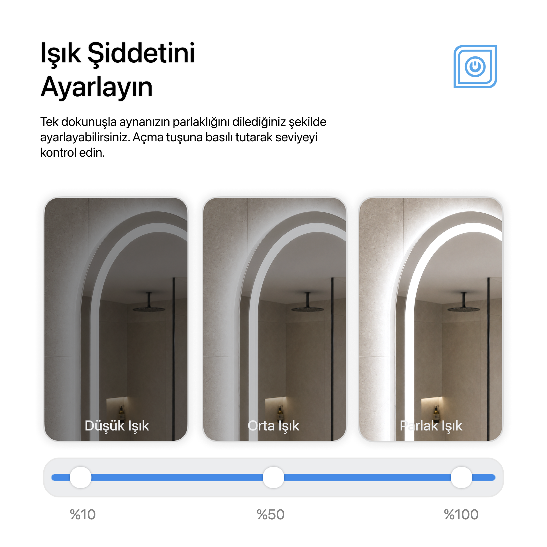 Buğu Çözücülü, Dokunmatik Tuşlu, LED Işıklı Oval Banyo Aynası - Beyaz Işık