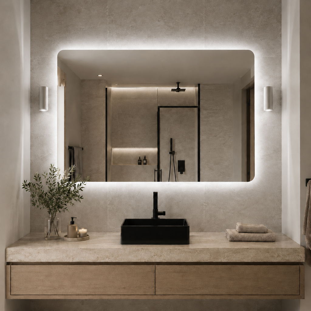 Kumlamasız LED Işıklı Dikdörtgen Banyo Aynası - Beyaz Işık