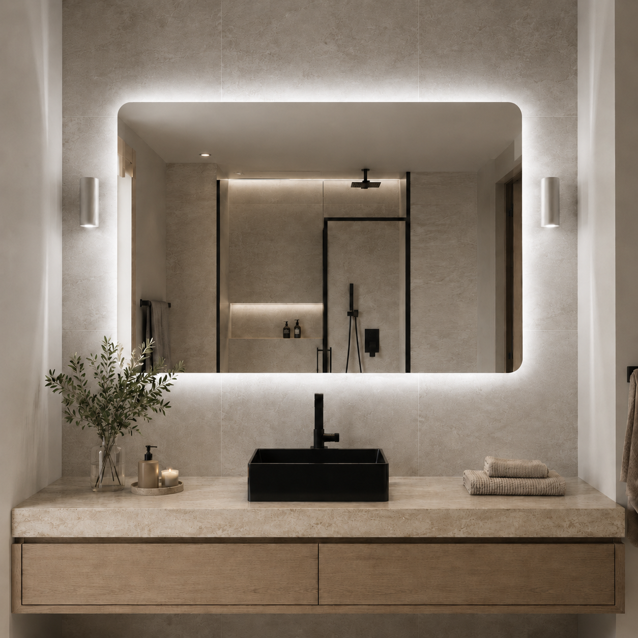 Kumlamasız LED Işıklı Dikdörtgen Banyo Aynası - Beyaz Işık