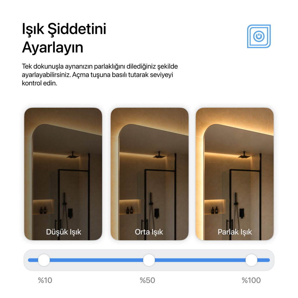 Kumlamasız Dokunmatik Tuşlu ve LED Işıklı Dikdörtgen Banyo Aynası - Gün Işığı