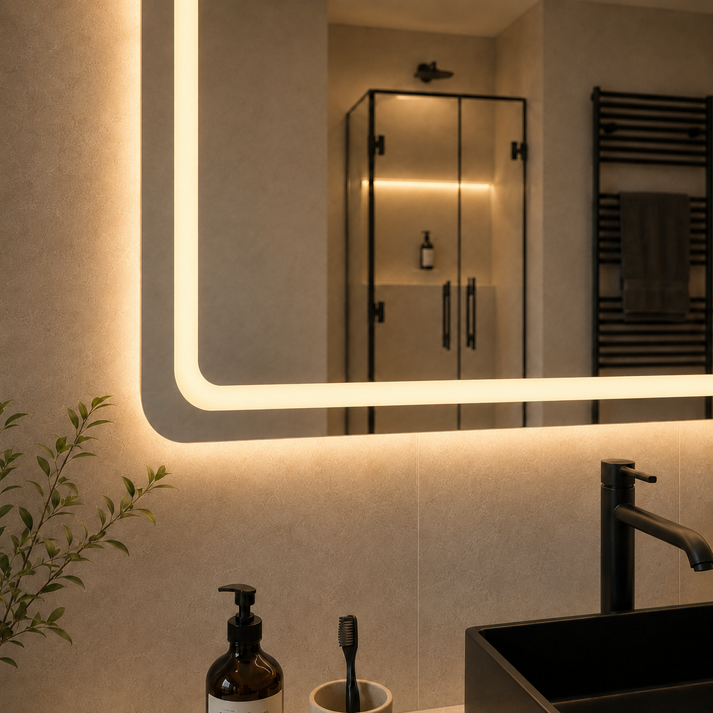 Dokunmatik Tuşlu ve LED Işıklı Dikdörtgen Banyo Aynası - Gün Işığı
