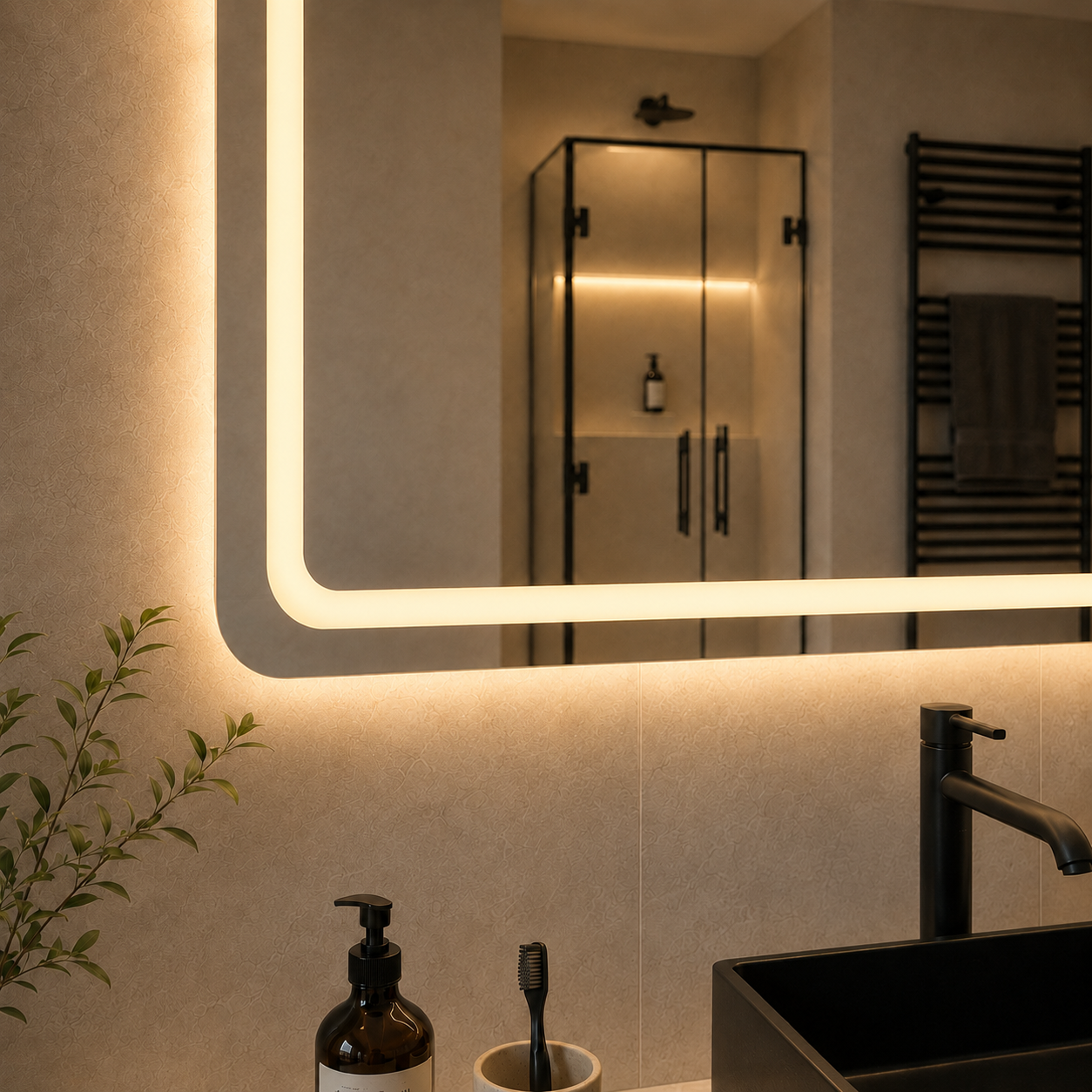 Buğu Çözücülü, Dokunmatik Tuşlu, LED Işıklı Dikdörtgen Banyo Aynası - Gün Işığı
