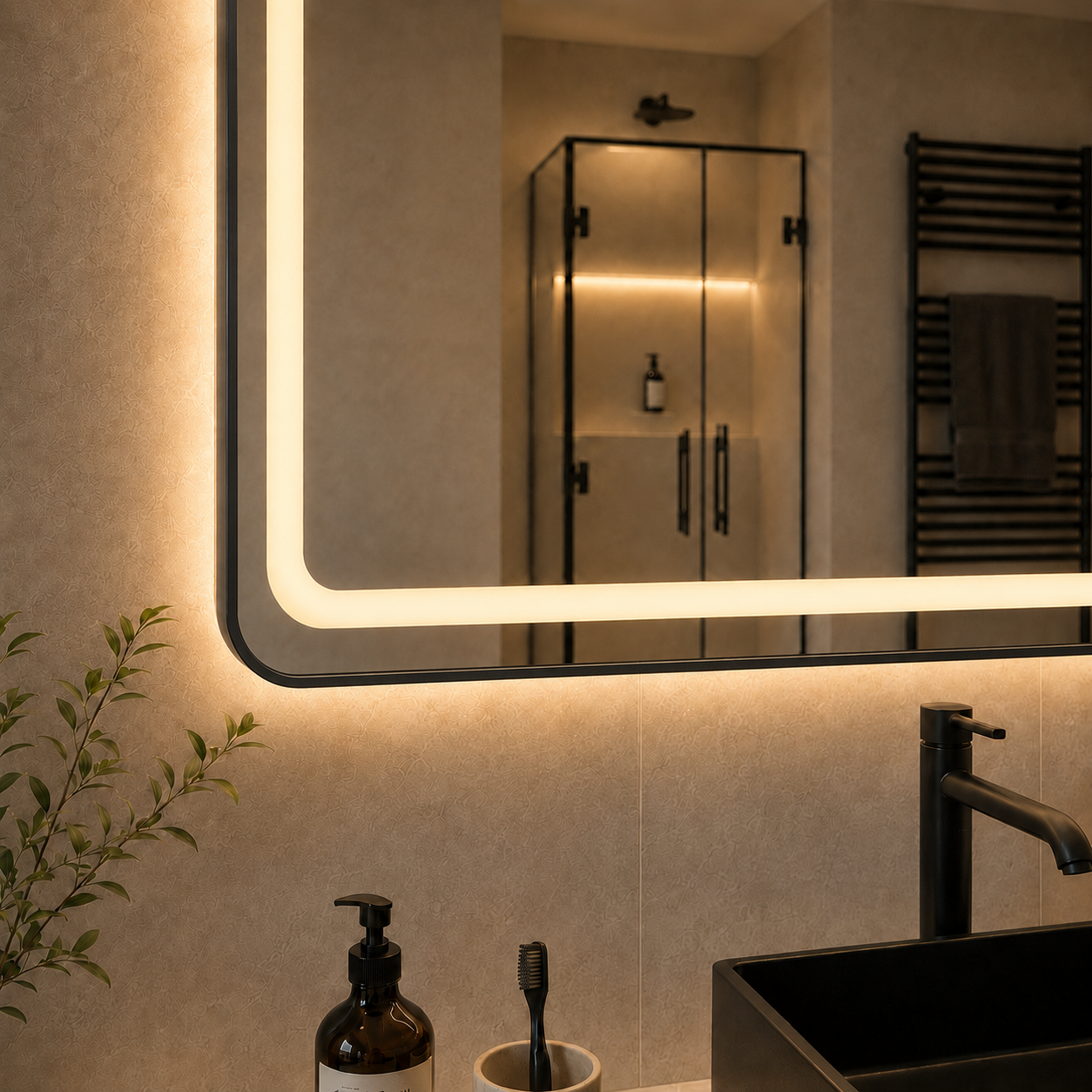 Buğu Çözücülü, Dokunmatik Tuşlu, LED Işıklı Dikdörtgen Banyo Aynası - Gün Işığı