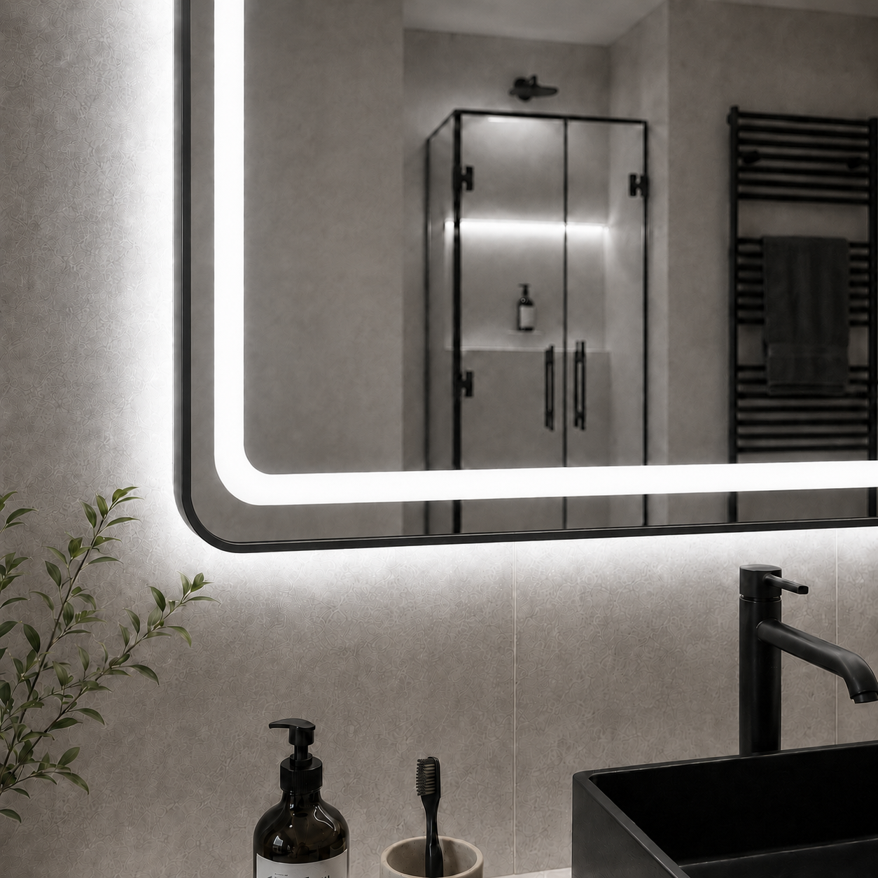 Dokunmatik Tuşlu ve LED Işıklı Dikdörtgen Banyo Aynası - Beyaz Işık