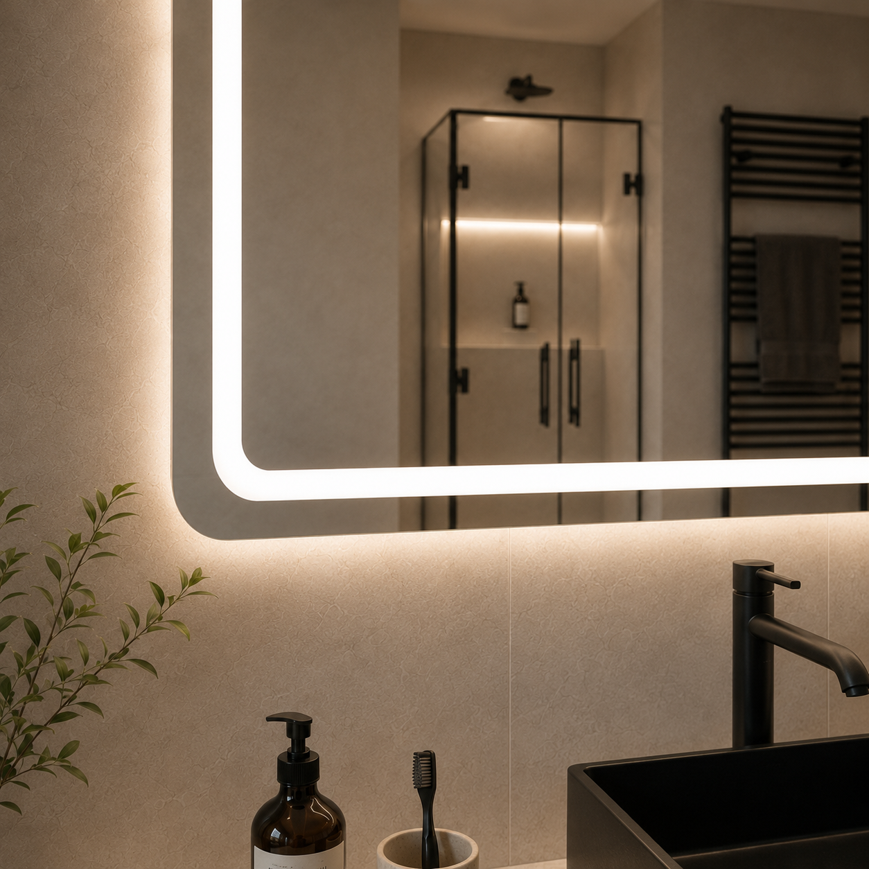 Dokunmatik Tuşlu ve LED Işıklı Dikdörtgen Banyo Aynası - Beyaz Işık