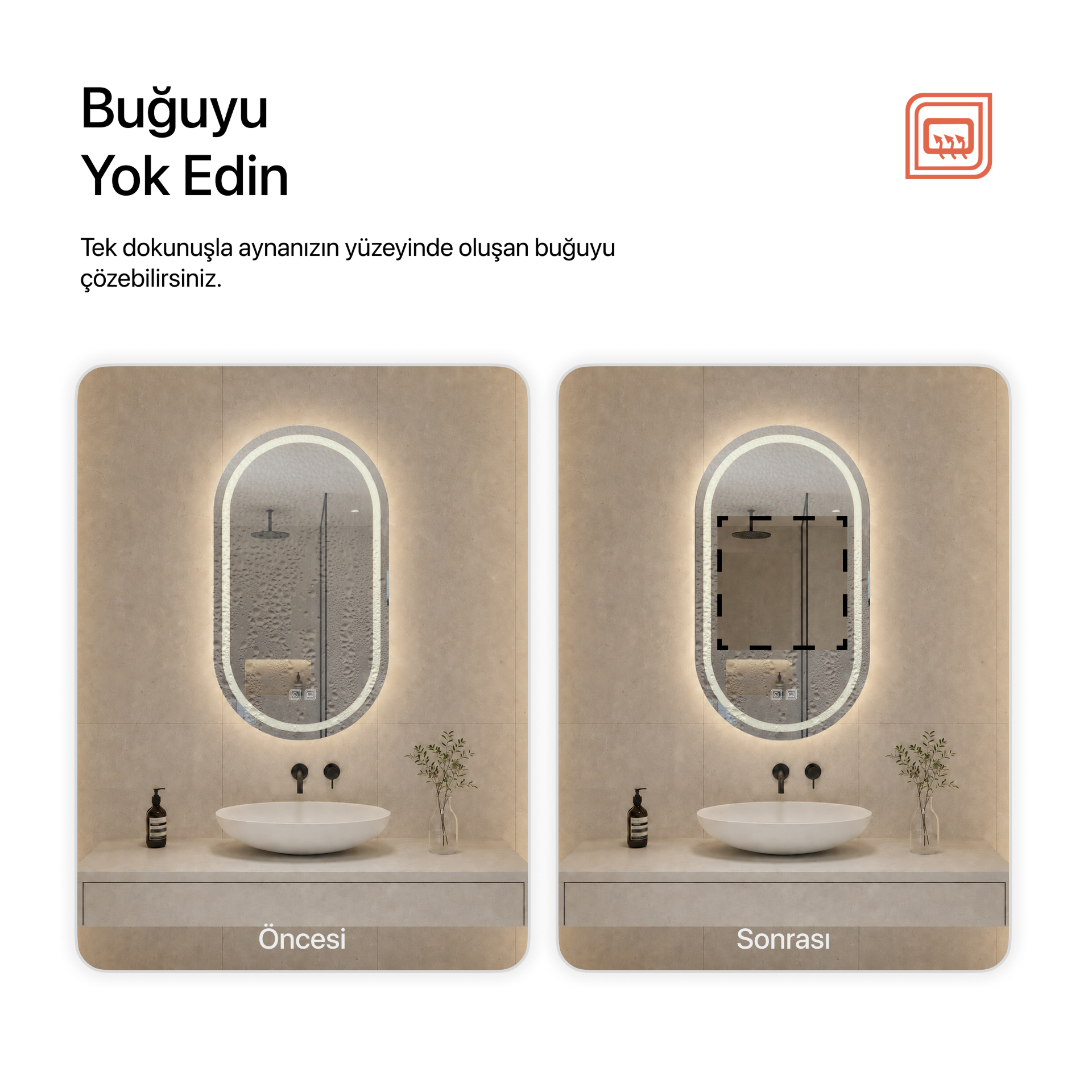 Buğu Çözücülü, Dokunmatik Tuşlu, LED Işıklı Oval Banyo Aynası - Gün Işığı